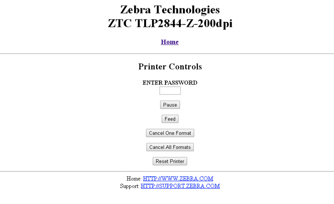 Zebra Printer configuration page