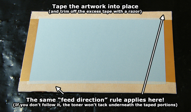 TTS artwork face-down on PCB, taped