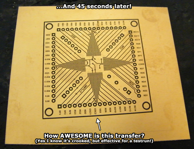 Blank PCB with artwork successfully transferred