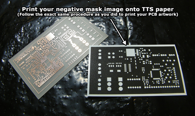 Solder mask printed on TTS paper
