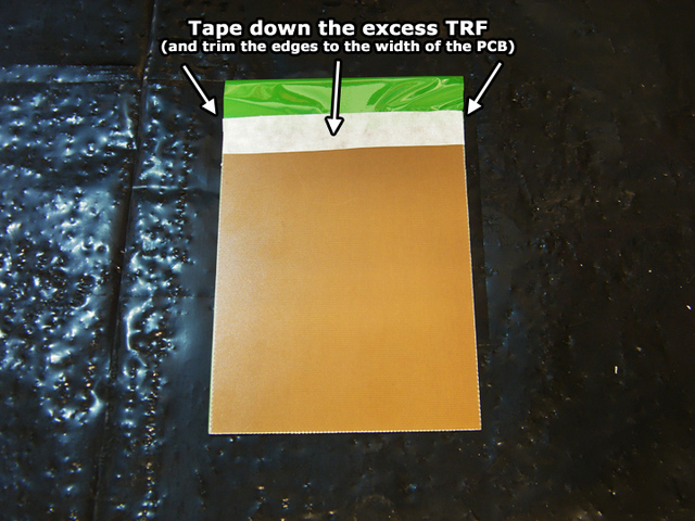 Green TRF foil trimmed to size and taped into place