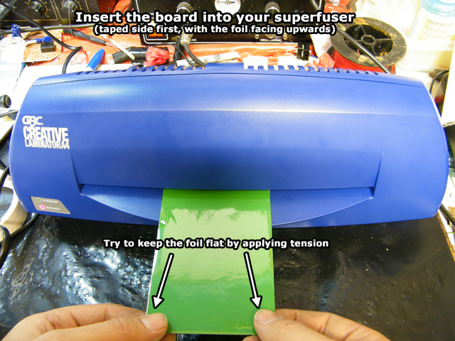 Green TRF foil trimmed to size and taped into place, inserted into superfuser