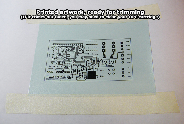 TTS and carrier sheet of plain paper printed with PCB artwork